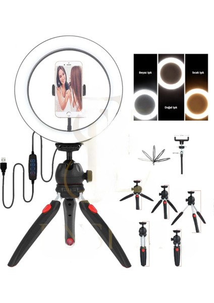 Ensiga Masa Üstü Işık Ring Light 10 Inç LED Mini Masa Tripodlu Video Stüdyo Makyaj Işığı