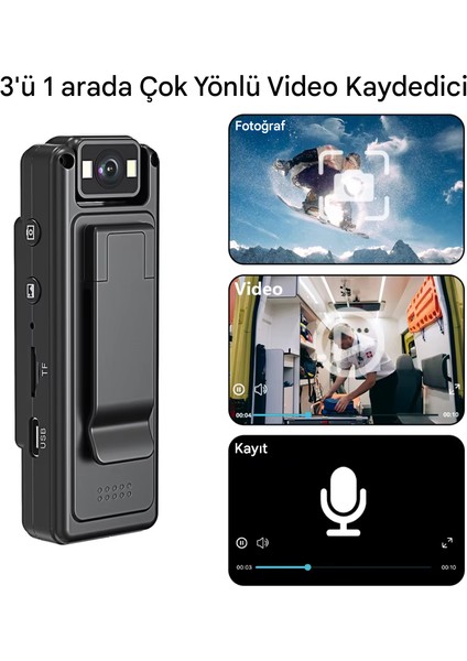 Cep Klipsli Mini Kamera 1080 P Taşınabilir Dijital Video Kaydedici Bodycam 180° Lens modelleri