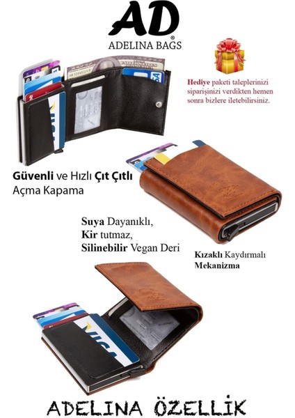 Kahverengi deri el ve omuz çanta, mekanizmalı kartlık seti, orta boy, şık ve kullanışlı indirimleri