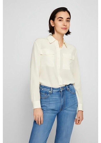Regular Fit Kadın Ipek Gömlek Beyaz