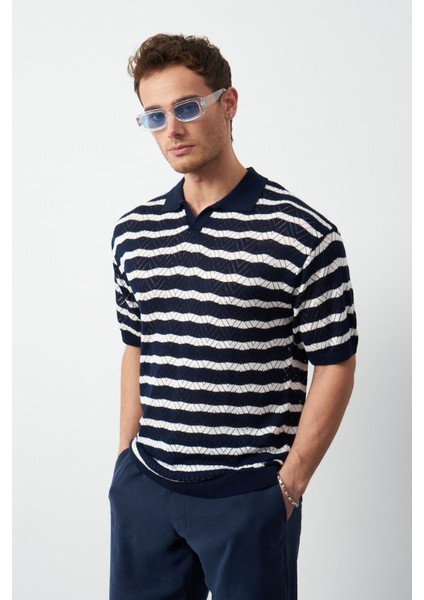 Çizgili Regular Fit Ince Triko Erkek T-Shirt
