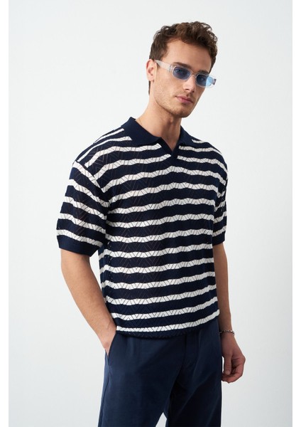 Çizgili Regular Fit Ince Triko Erkek T-Shirt