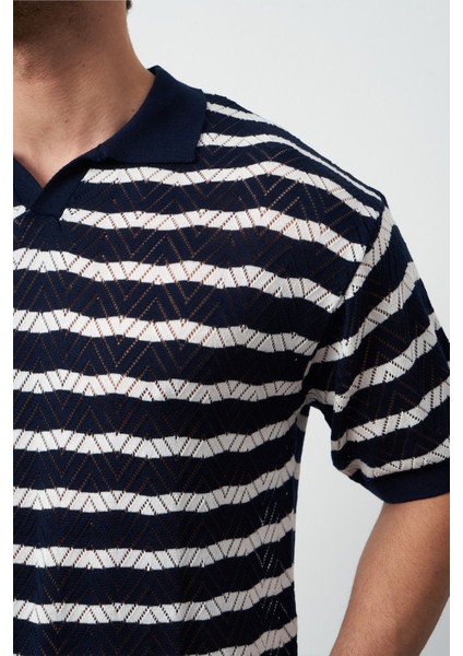 Çizgili Regular Fit Ince Triko Erkek T-Shirt