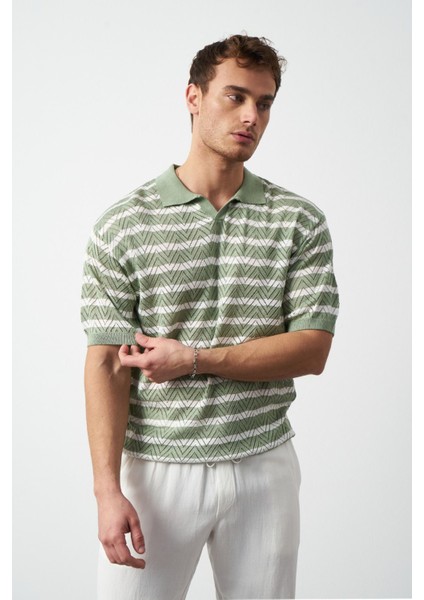 Çizgili Regular Fit Ince Triko Erkek T-Shirt