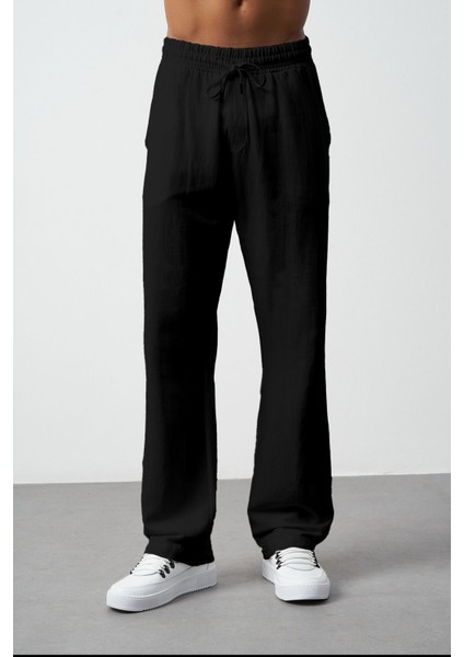 Yıkamalı Keten Baggy Erkek Pantolon