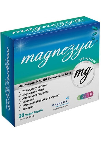North Line Magnezya 100MG Mg 30 Vegan Kapsül