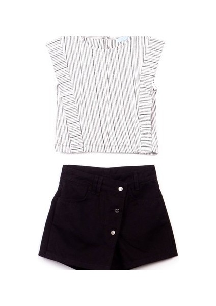 Laciel Siyah Beyaz Çizgili Bluz & Siyah Kot Şort Etek Takımı fırsatları