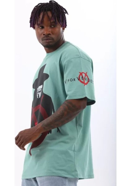 Unisex Oversize Baskılı Bisiklet Yaka Tshirt