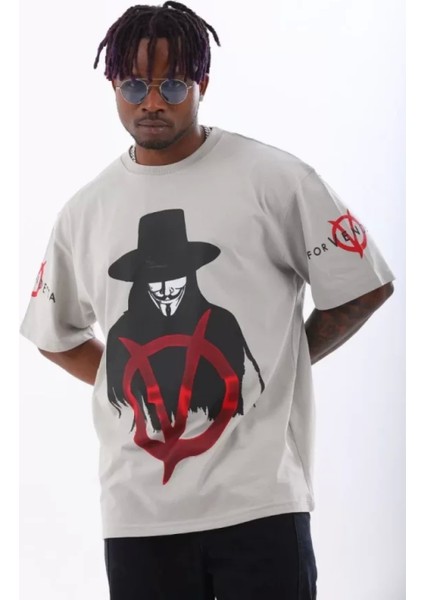 Unisex Oversize Baskılı Bisiklet Yaka Tshirt