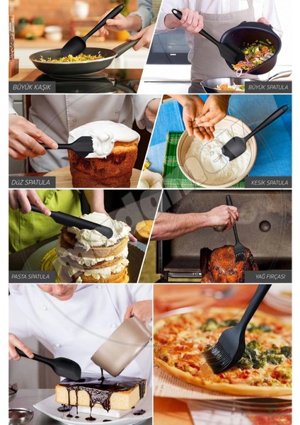 12'li Silikon Kevgir Kepçe Kaşık Fırça Spatula Çırpıcı Maşa Servis Seti Bambu Siyah Mutfak Takımı fırsatları