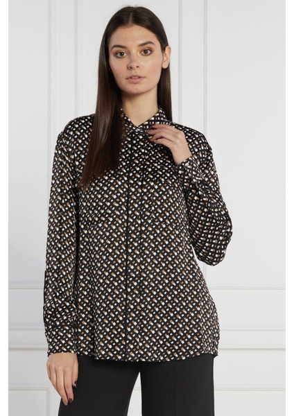 Monogram Desenli Regular Fit Kadın Gömlek Çok Renkli