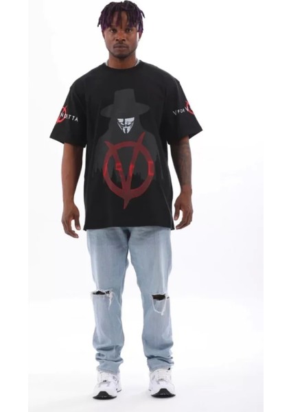 Unisex Oversize Baskılı Bisiklet Yaka Tshirt