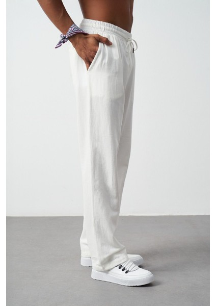 Yıkamalı Keten Baggy Erkek Pantolon