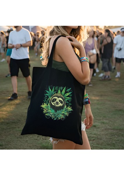 Renkli Psychedelic Desenli Siyah Bez Çanta, Çok Amaçlı, Hafif ve Şık Tasarım