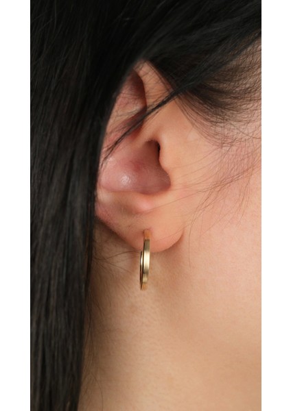 14 Ayar Altın Düz Çizgili Halka Küpe