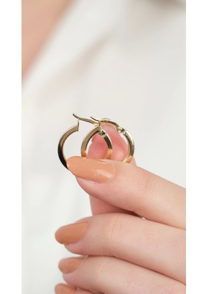 14 Ayar Altın Düz Çizgili Halka Küpe fırsatları