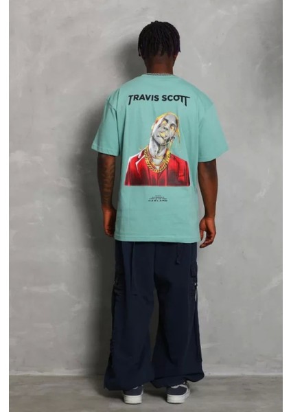 Oversize Baskılı Bisiklet Yaka Tshirt