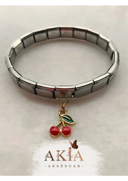 Kiraz Charm Italyan Çelik Bileklik