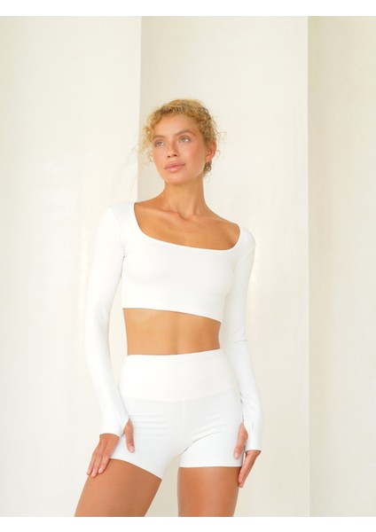 Mai Samadhi Uzun Kollu Spor Beyaz Crop