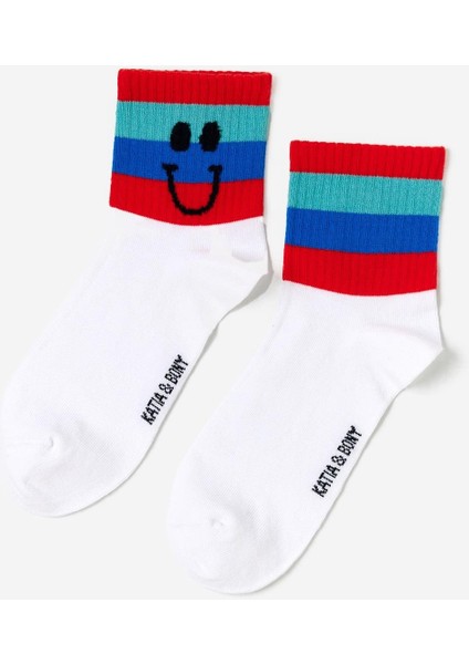 Kadın Gülen Surat Baskılı 4'lü Paket Soket Çorap Çok Renkli modelleri