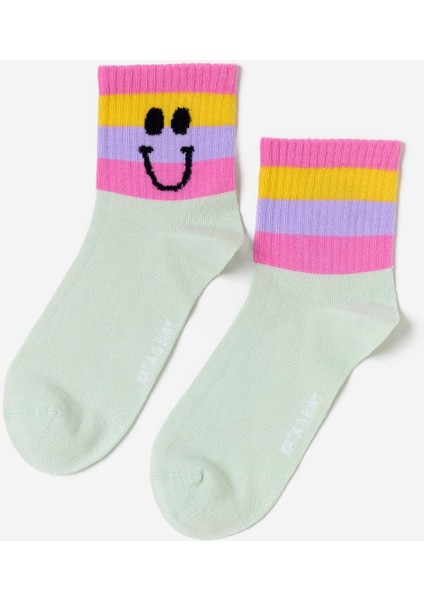 Kadın Gülen Surat Baskılı 4'lü Paket Soket Çorap Çok Renkli indirimleri