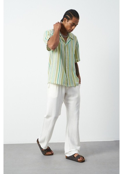 Çizgili Küba Yaka Oversize Erkek Gömlek fiyatları