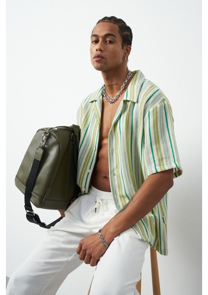 Çizgili Küba Yaka Oversize Erkek Gömlek modelleri