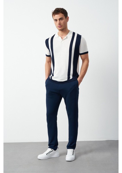 Çizgili Oversize Polo Yaka Triko Erkek T-Shirt
