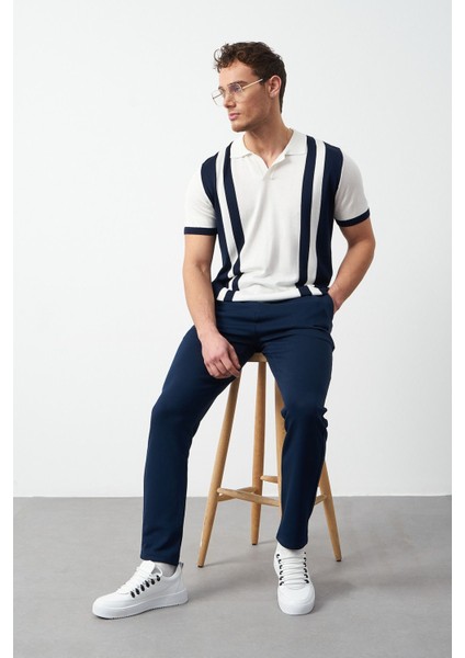 Çizgili Oversize Polo Yaka Triko Erkek T-Shirt