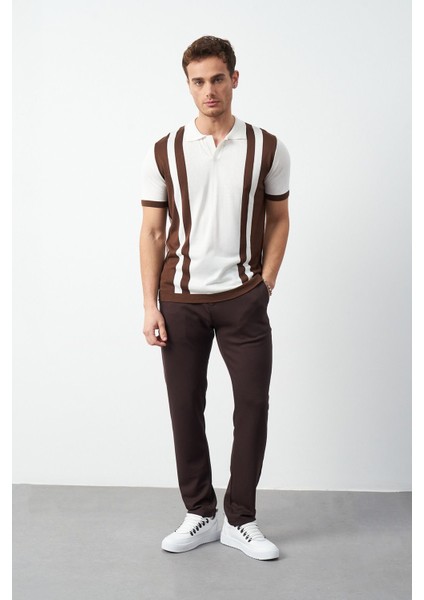 Çizgili Oversize Polo Yaka Triko Erkek T-Shirt