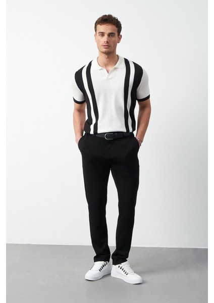 Çizgili Oversize Polo Yaka Triko Erkek T-Shirt