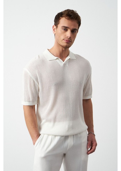 Oversize Polo Yaka Ince Triko Erkek T-Shirt