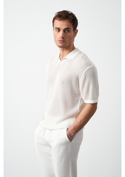 Oversize Polo Yaka Ince Triko Erkek T-Shirt