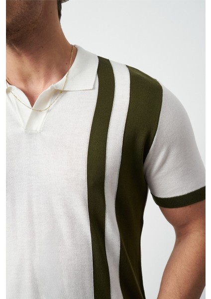 Çizgili Oversize Polo Yaka Triko Erkek T-Shirt