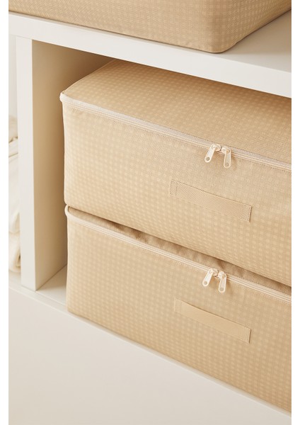 4'lü Büyük Boy Bej Pötikare Baza Altı Hurç Set 62 x 46 x 22 cm