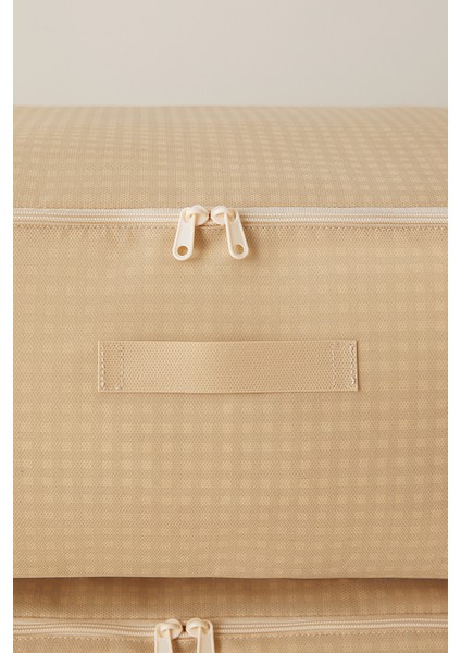 4'lü Büyük Boy Bej Pötikare Baza Altı Hurç Set 62 x 46 x 22 cm