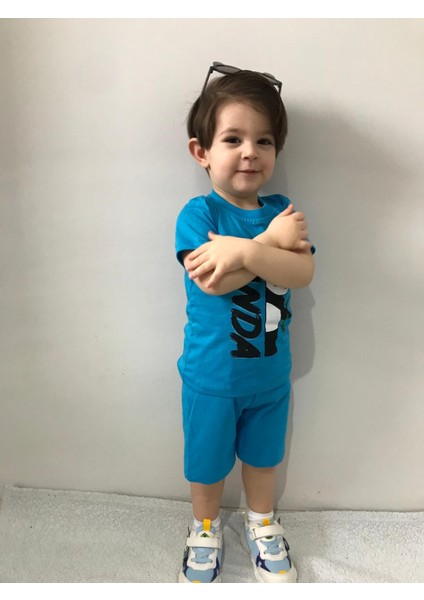 Erkek Çocuk Panda Baskılı Yazlık Tişört-Şort Ikili Takım Çocuk Tişört Şort Alt Üst Takım