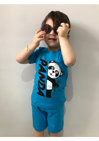 Erkek Çocuk Panda Baskılı Yazlık Tişört-Şort Ikili Takım Çocuk Tişört Şort Alt Üst Takım fiyatları