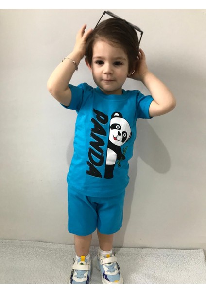 Erkek Çocuk Panda Baskılı Yazlık Tişört-Şort Ikili Takım Çocuk Tişört Şort Alt Üst Takım modelleri