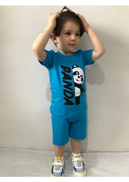 Erkek Çocuk Panda Baskılı Yazlık Tişört-Şort Ikili Takım Çocuk Tişört Şort Alt Üst Takım indirimleri