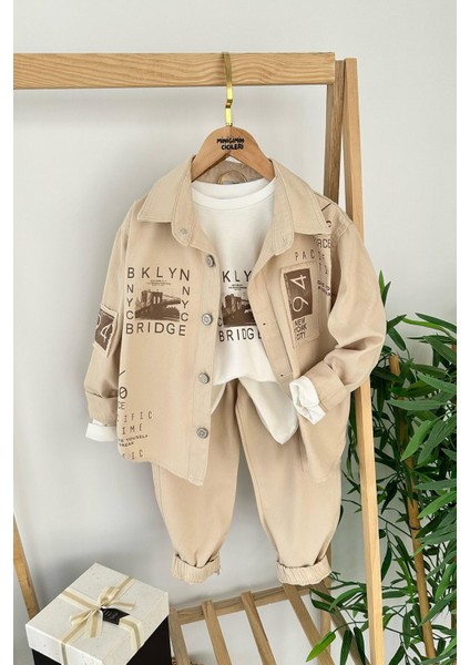 Brklyn Baskılı Gabardin 3 Lü Erkek çocuk takım - Kahve
