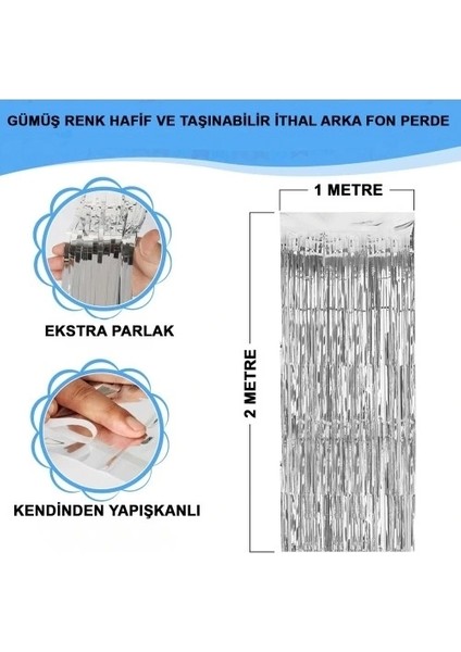 Gümüş Metalize Saçaklı Fon Perde