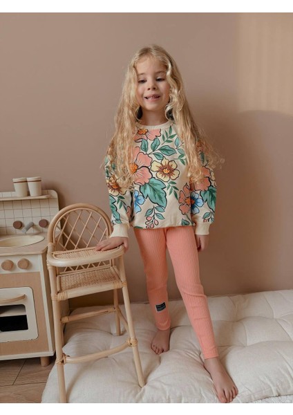 Turuncu Çiçek Desenli Ikili Takım