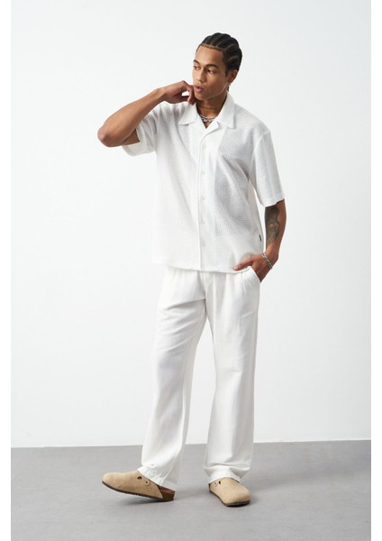 Petek Desenli Oversize Küba Yaka Erkek Gömlek fiyatları