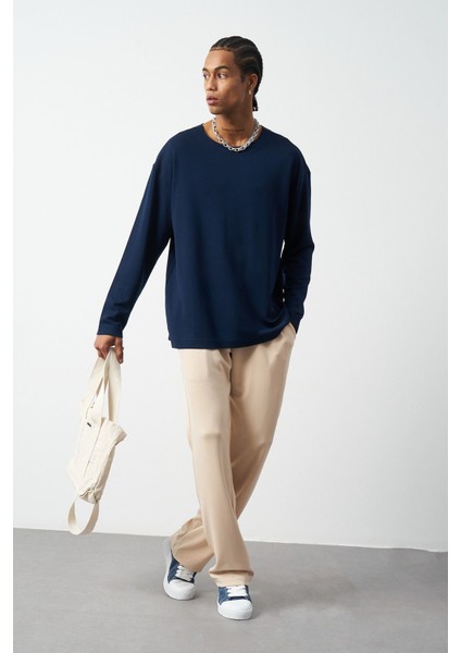 Oversize Uzun Kol Esnek Modal Erkek T-Shirt modelleri