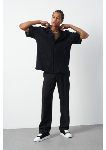 Örgü Desenli Oversize Küba Yaka Erkek Gömlek fiyatları