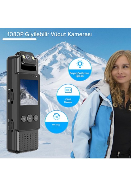 180° Dönebilen Lensli 1080P Vücut Kamerası Giyilebilir Video Kamera Açık Hava, Seyahat modelleri