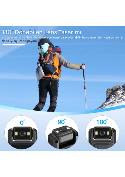 180° Dönebilen Lensli 1080P Vücut Kamerası Giyilebilir Video Kamera Açık Hava, Seyahat indirimleri