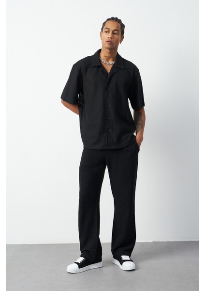 Petek Desenli Oversize Küba Yaka Erkek Gömlek fırsatları