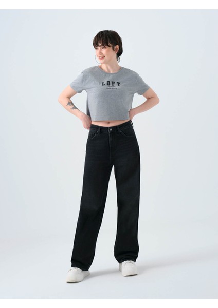 Long Crop Gri Kadın T-Shirt LF2038988